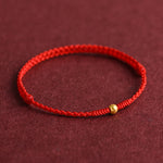 Buddha Stones 999 Gold One Mini Bead Design Handmade Strength Braided Rope Bracelet Anklet
