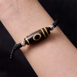 Buddha Stones Tibetan Nine-Eye Dzi Bead Three-eyed Dzi Bead Wealth Protection Rope Bracelet