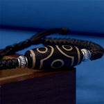 Buddha Stones Tibetan Nine-Eye Dzi Bead Three-eyed Dzi Bead Wealth Protection Rope Bracelet
