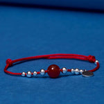 Buddha Stones Handmade 925 Sterling Silver Fu Character Red Agate Fortune Braided Ultra-Thin Rope Bracelet