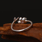 Buddha Stones 925 Sterling Silver Cherry Blossom Sakura Flower Blessing Adjustable Ring