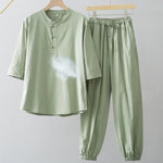 Buddha Stones Frog-Button Three Quarter Sleeve Shirt Pants Men's Suit