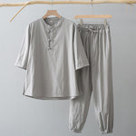 Buddha Stones Frog-Button Three Quarter Sleeve Shirt Pants Men's Suit