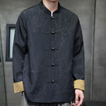 Buddha Stones Tang Suit Casual Frog-button Long Sleeve Nylon Men's Jacket Shirt Clothing (Extra 30% Off | USE CODE: FS30)
