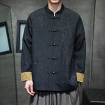 Buddha Stones Tang Suit Casual Frog-button Long Sleeve Nylon Men's Jacket Shirt Clothing (Extra 30% Off | USE CODE: FS30)