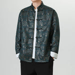 Buddha Stones Frog-Button Chinese Tang Suit Wave Shape Long Shirt Men Jacket Clothing (Extra 30% Off | USE CODE: FS30)