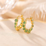 Buddha Stones 925 Sterling Silver Plated Gold Hetian Cyan Jade Pea Ear Clip Prosperity Earrings  (Extra 30% Off | USE CODE: FS30)
