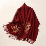 Buddha Stones Wool Shawl Begonia Embroidery Tassel Winter Cozy Travel Scarf Wrap (Extra 30% Off | USE CODE: FS30)