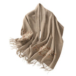 Buddha Stones Wool Shawl Begonia Embroidery Tassel Winter Cozy Travel Scarf Wrap (Extra 30% Off | USE CODE: FS30)