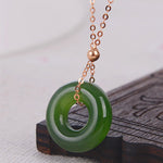 Round Cyan Jade Healing 14k Gold Plated Copper Necklace Pendant