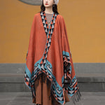 Buddha Stones Tibetan Orange Geometric Rhombus Pattern Tassels Shawl Fall Winter Warm Scarf Wrap