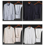 Buddha Stones 2Pcs Tang Suit Plain Color Frog-Button Men's Long Sleeve Shirt Pants Set