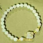 Buddha Stones Hetian Jade 925 Sterling Silver Four Leaf Clover Bamboo Luck Bracelet