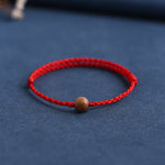 Buddha Stones Natural Peach Wood Bead Ward Off Evil Spirits Braided Bracelet