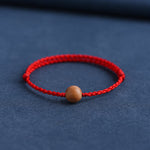 Buddha Stones Natural Peach Wood Bead Ward Off Evil Spirits Braided Bracelet