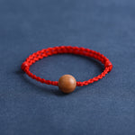 Buddha Stones Natural Peach Wood Bead Ward Off Evil Spirits Braided Bracelet