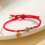 Buddha Stones 925 Sterling Silver Hetian Jade Bead Copper Coin Love Heart Charm Luck Bracelet