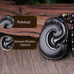 Buddha Stones Natural Black Obsidian PiXiu Oval Pattern Strength Necklace Pendant
