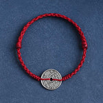 Buddha Stones 925 Sterling Silver Coin Protection Braided Bracelet Anklet