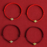 Buddha Stones Natural Hetian Jade 999 Gold Beads Protection Luck Braided Bracelet Anklet