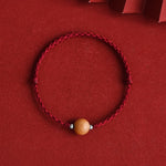Buddha Stones Natural Peach Wood Bead Luck Braided Bracelet Anklet