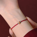 Buddha Stones Natural Peach Wood Bead Luck Braided Bracelet Anklet