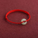 Buddha Stones Natural Hetian Jade Peace Buckle Protection Luck Braided Bracelet Anklet