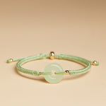 Buddha Stones Natural Hetian Jade Peace Buckle Fu Character Protection Luck Braided Bracelet