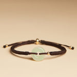 Buddha Stones Natural Hetian Jade Peace Buckle Fu Character Protection Luck Braided Bracelet