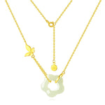 Buddha Stones 925 Sterling Silver Butterfly Hetian Jade Flower Blessing Necklace Pendant