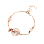 Buddha Stones Chalcedony Pink Crystal 925 Sterling Silver Flowers Koi Fish Peace Buckle Positive Bracelet