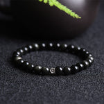 Buddha Stones Black Obsidian Bead 925 Sterling Silver Flower Design Purification Bracelet