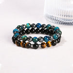 Buddha Stones 2Pcs Hematite Tiger Eye Blue Tiger Eye Powerful Bracelet Set