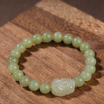 Buddha Stones Natural Hetian Jade PiXiu Carved Luck Bracelet