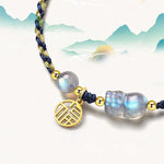 Buddha Stones Moonstone PiXiu Blue Tiger Eye Fu Character Healing Couple String Bracelet