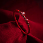 Buddha Stones Handmade Cinnabar Ruyi Handle Fu Character PiXiu Blessing Red String Braided Bracelet