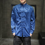 Buddha Stones Casual Dragon Pattern Frog-button Tang Suit Linen Men's Jacket Shirt