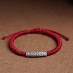 Buddha Stones Handmade 999 Sterling Silver Peace and Good Fortune Om Mani Padme Hum Luck Rope Bracelet