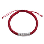 Buddha Stones Handmade 999 Sterling Silver Peace and Good Fortune Om Mani Padme Hum Luck Rope Bracelet