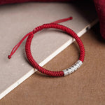 Buddha Stones Handmade 999 Sterling Silver Peace and Good Fortune Om Mani Padme Hum Luck Rope Bracelet
