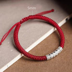 Buddha Stones Handmade 999 Sterling Silver Peace and Good Fortune Om Mani Padme Hum Luck Rope Bracelet