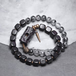 Buddha Stones Ebony Wood Black Rutilated Quartz Copper Brass Double Wrap Balance Bracelet (Extra 30% Off | USE CODE: FS30)