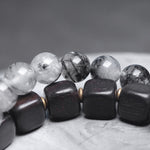 Buddha Stones Ebony Wood Black Rutilated Quartz Copper Brass Double Wrap Balance Bracelet (Extra 30% Off | USE CODE: FS30)