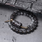 Buddha Stones Ebony Wood Black Rutilated Quartz Copper Brass Double Wrap Balance Bracelet (Extra 30% Off | USE CODE: FS30)