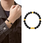 Buddha Stones Black Obsidian 925 Sterling Silver Fu Character Cube Strength Bracelet