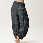 Buddha Stones Cotton Mountain Moon Auspicious Clouds Pattern Women's Elastic Waist Harem Pants