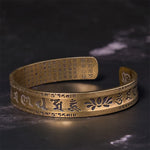 Buddha Stones Six True Words 'om Mani Padme Hum' Heart Sutra Lotus Copper Brass Peace Cuff Bracelet Bangle