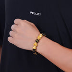 Buddha Stones Black Obsidian Black Onyx Golden Alloy Two PiXiu Om Mani Padme Hum Strength Bracelet