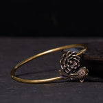 Buddha Stones Lotus Flower Koi Fish Copper Brass Enlightenment Luck Bracelet Bangle