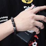 Buddha Stones Natural Tiger Eye Lava Rock Black Obsidian Titanium Steel Six-True-Words Om Mani Padme Hum Protection Bracelet